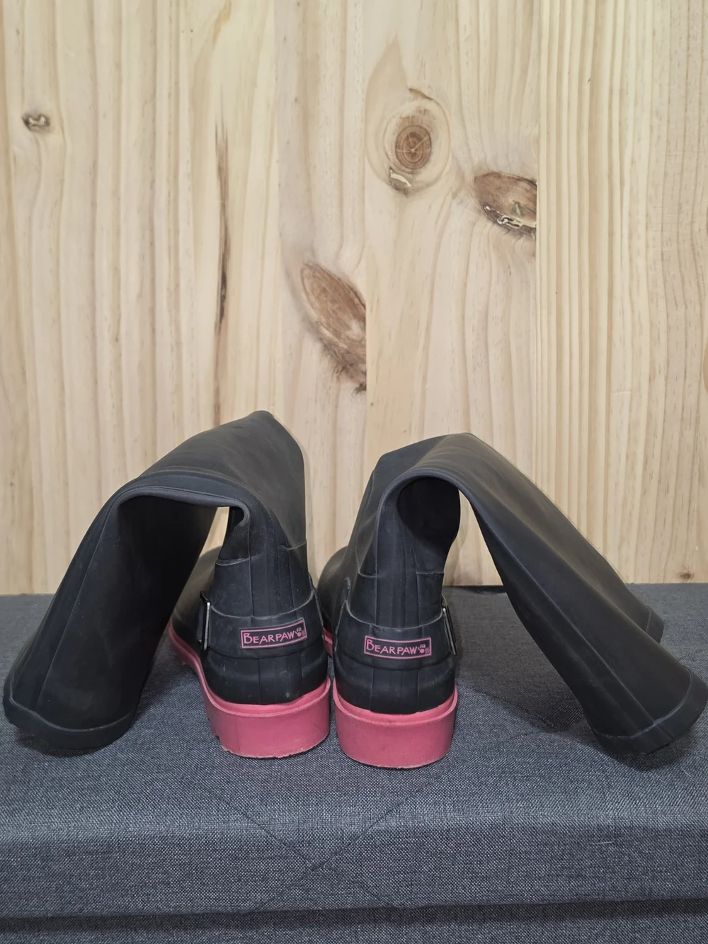 BearPaw Black Rain Boots with Pink Outsole - Women's Waterproof Tall Boots